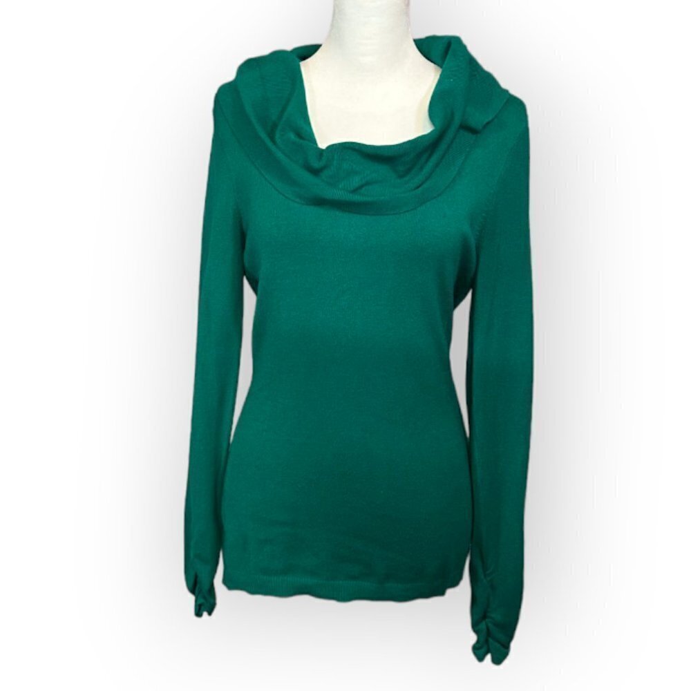 Alfani Cowl Neck Sweater Cinched Sleeve Detail Green Size Small